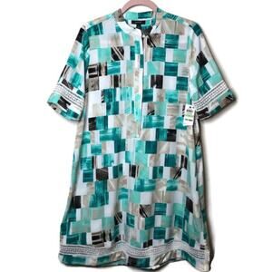 Alfani Square Print Crochet Trim Shirt Dress NWT